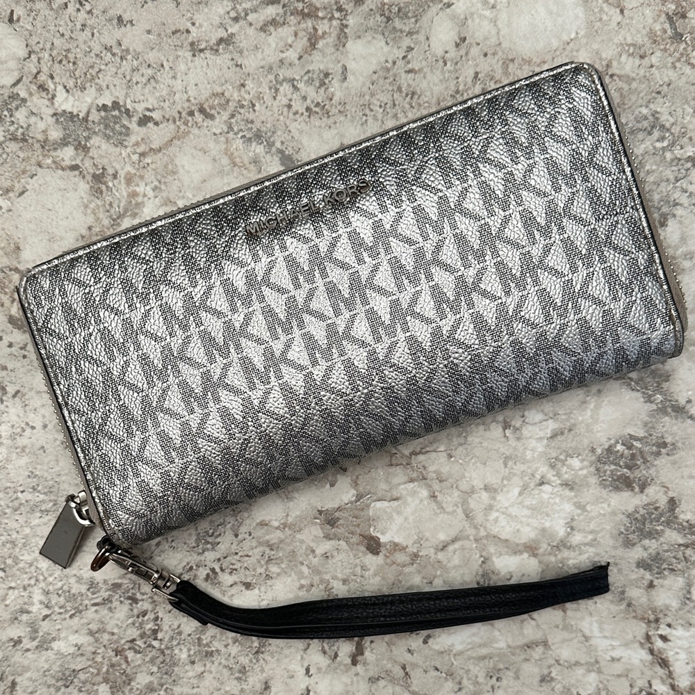 Michael Kors Metallic Silver Wristlet
